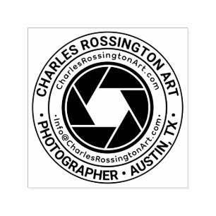 Camera Aperture Business Name Location URL Email Self-inking Stamp