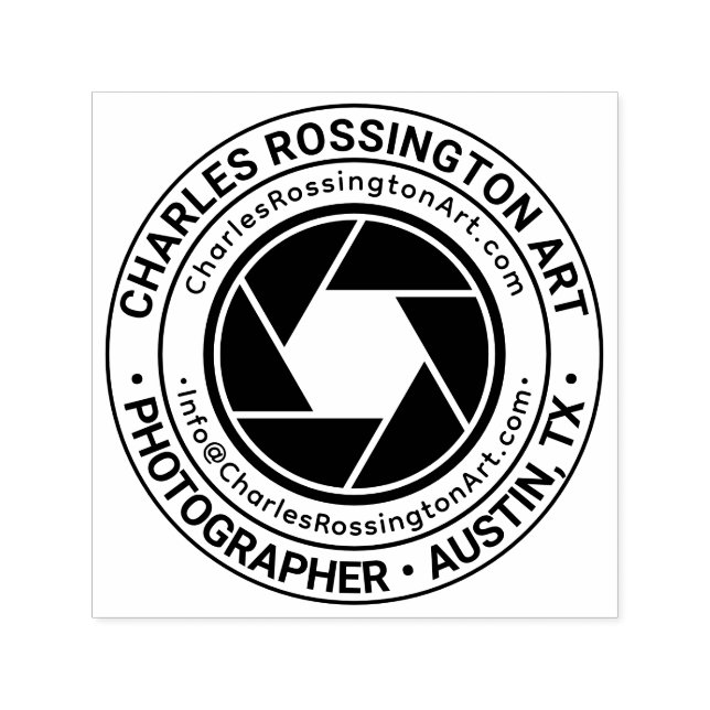 Camera Aperture Business Name Location URL Email Self-inking Stamp (Design)