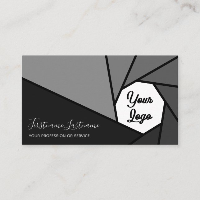 Camera aperture Photographers Videographers logo Business Card (Front)
