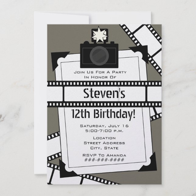 Camera Film and Photo Birthday Party Invite (Front)