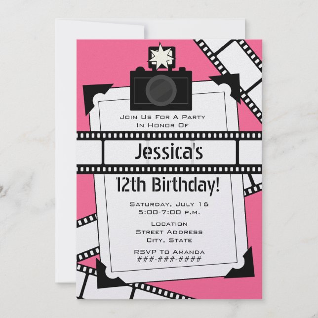 Camera Film and Photo Birthday Party Invite (Front)