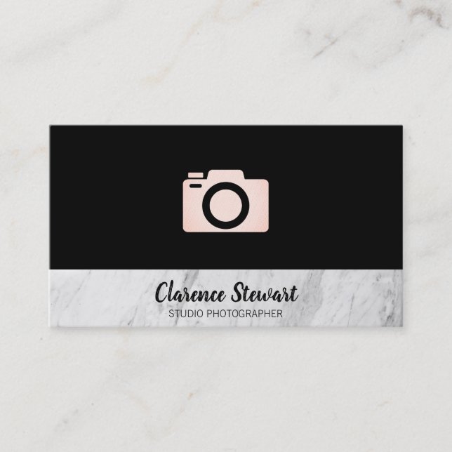Camera Icon | Marble Trim Business Card (Front)