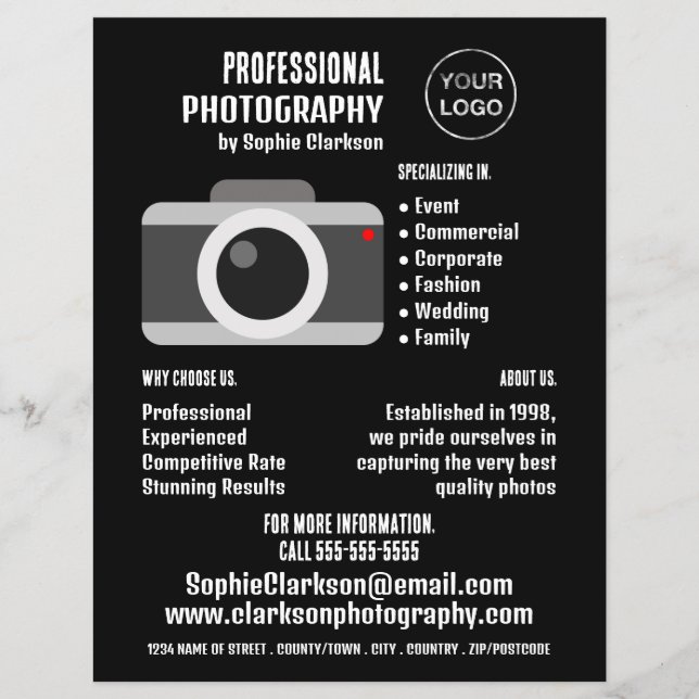 Camera Icon, Photographer, Photography Hire Flyer (Front)
