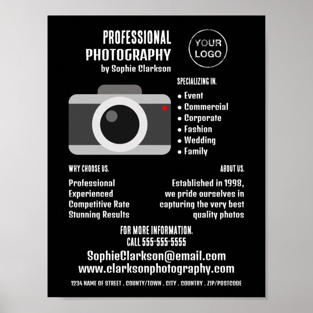 Camera Icon, Photographer, Photography Hire Poster (Front)