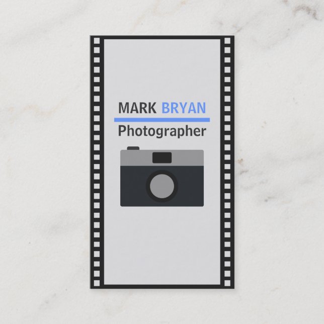 Camera Icon with Film Strip for Photographer Business Card (Front)