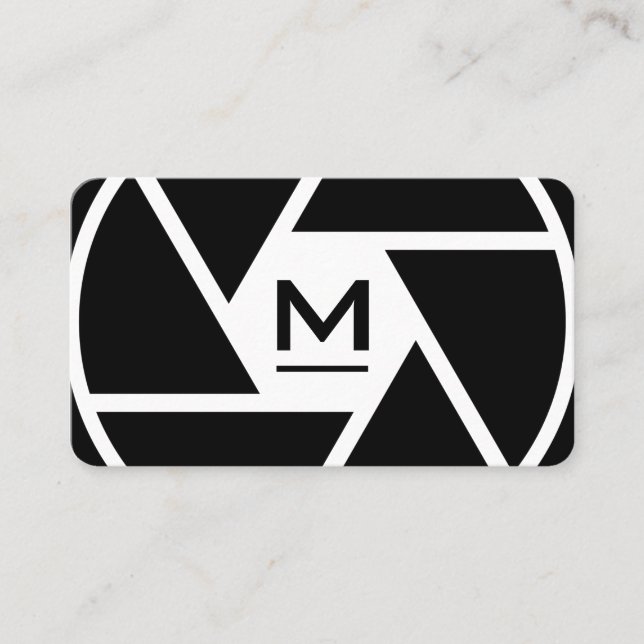 Camera lens monogram photographer Business Card (Front)