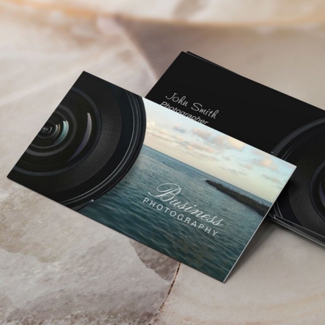 Camera Lens Ocean Landscape Photography Business Card (Creator Uploaded)