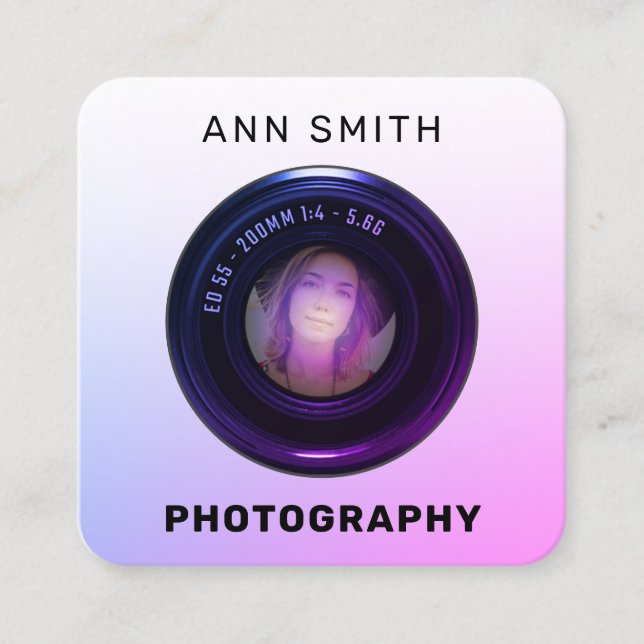 Camera lens photo frame  square business card (Front)