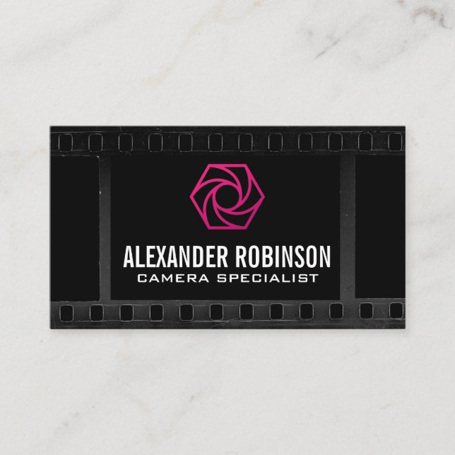 Camera Lens Shutter Focus | Film Background Business Card (Front)