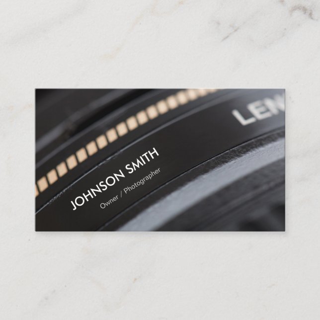 Camera Lens Store - Black and White Photographer Business Card (Front)