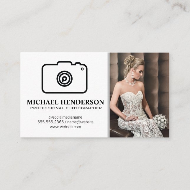 Camera Logo | Model wearing Wedding Dress Business Card (Front)