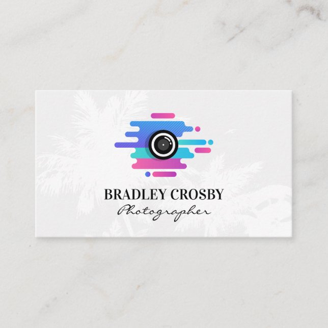 Camera Modern Icon | Tropical Trees Background Business Card (Front)