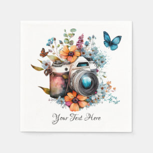 Camera on a bouquet with a butterfly napkin