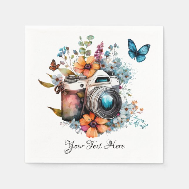 Camera on a bouquet with a butterfly napkin (Front)