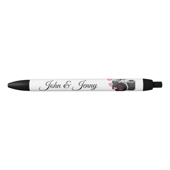 Camera Photographer Custom Wedding Favour Gift Black Ink Pen (Front)