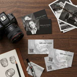 Camera Photography black and white with photo & QR Business Card