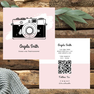 Camera Photography Trendy Website Pink Square Business Card