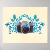 Camera With Azure Blue Leaves And Butterflies
