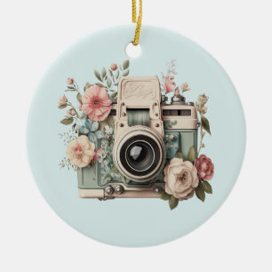 Camera with Flowers Retro Pastel Ceramic Tree Decoration