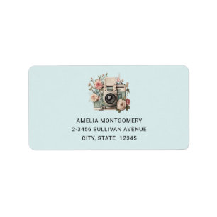 Camera with Flowers Retro Pastel Image Address Label