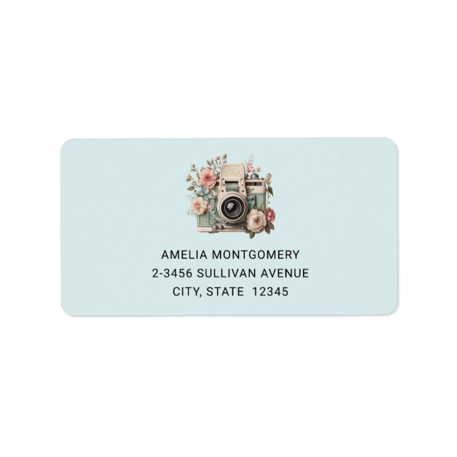 Camera with Flowers Retro Pastel Image Address Label (Front)