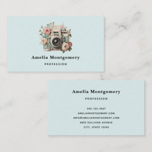 Camera with Flowers Retro Pastel Image Business Card