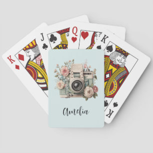 Camera with Flowers Retro Pastel Image Playing Cards