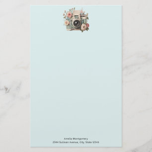 Camera with Flowers Retro Pastel Image Stationery
