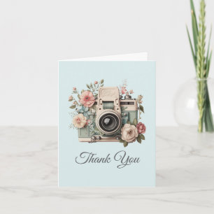 Camera with Flowers Retro Pastel Image Thank You Card