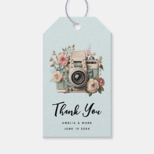 Camera with Flowers Retro Pastel Image Wedding Gift Tags
