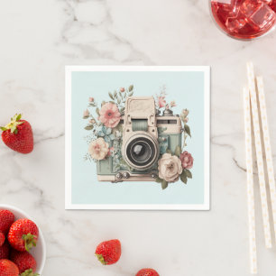 Camera with Flowers Retro Pastel Napkin