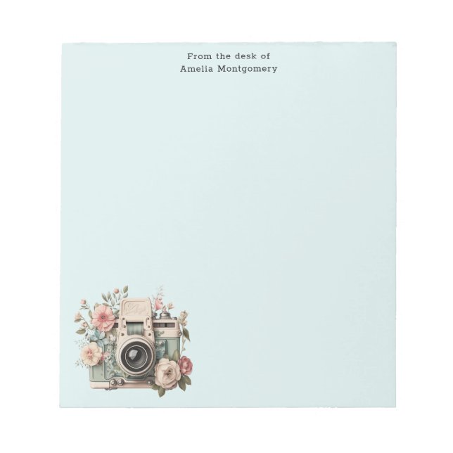 Camera with Flowers Retro Pastel Notepad (Front)