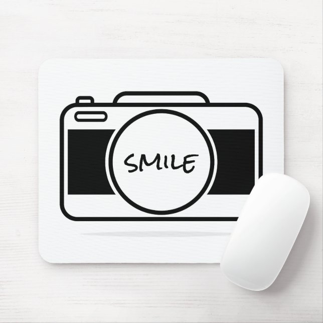 Camera With Smile Text Mouse Mat (With Mouse)