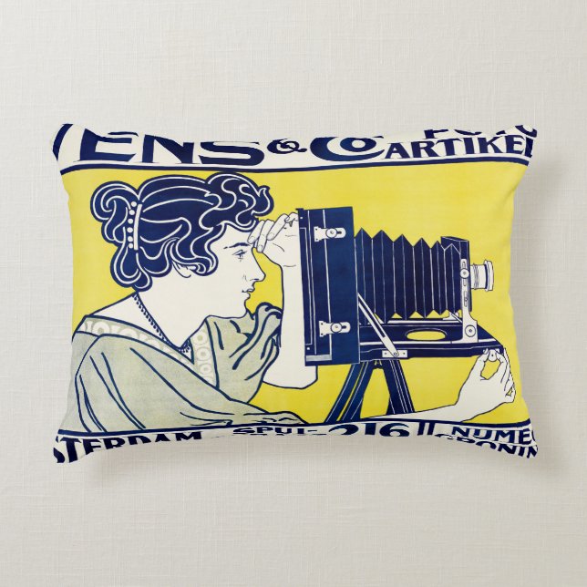 Camera Woman, Photographer, Van Caspel Decorative Cushion (Front)