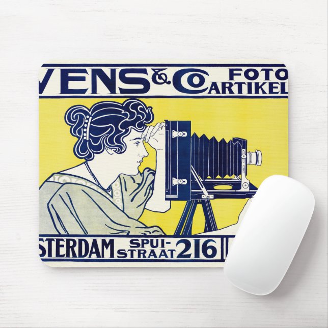 Camera Woman, Photographer, Van Caspel Mouse Mat (With Mouse)