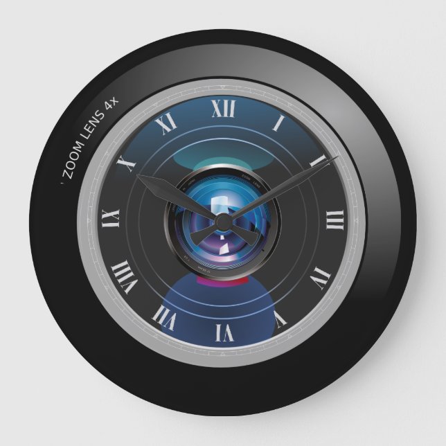 Camera Zoom Lens with Roman Numerals Large Clock (Front)