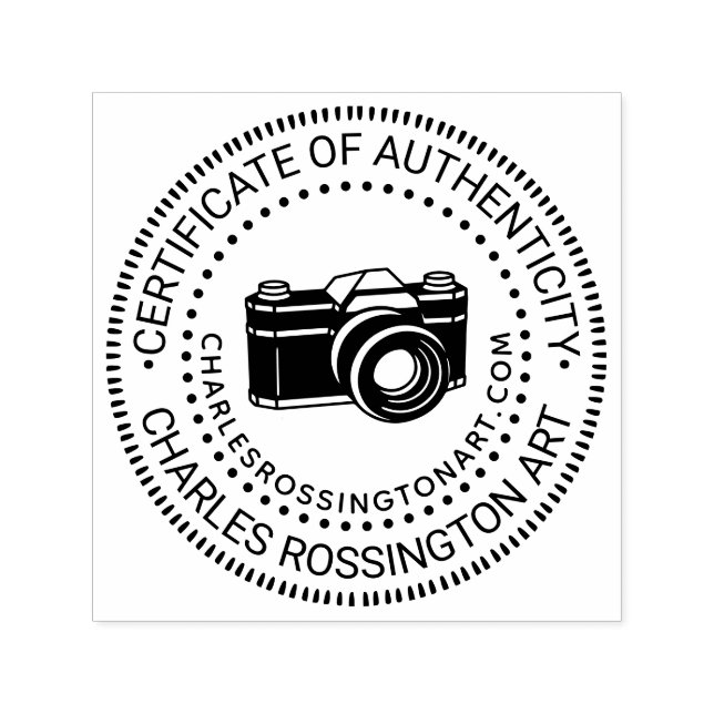 Camera's #6 “Certificate of Authenticity” Name URL Self-inking Stamp (Design)