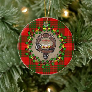 Cameron Clan Badge & Tartan Personalised Xmas Ceramic Tree Decoration