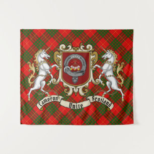 Cameron Clan Badge & Unicorns w/Tartan  Tapestry