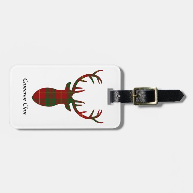 Cameron Clan Family Tartan "Antlers" Tag (Front Horizontal)