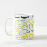 Cameron Coffee Mug<br><div class="desc">Cameron. Show and wear this popular beautiful male first name designed as colourful wordcloud made of horizontal and vertical cursive hand lettering typography in different sizes and adorable fresh colours. Wear your positive american name or show the world whom you love or adore. Merch with this soft text artwork is...</div>
