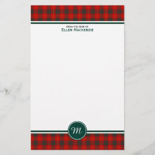 Cameron Family Tartan Red and Green Plaid Monogram Stationery