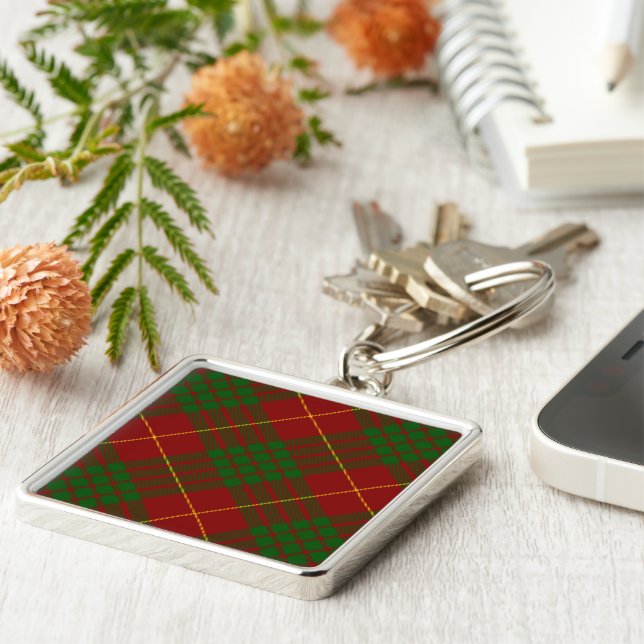 Cameron tartan red green plaid key ring (Side)