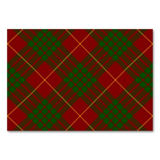 Cameron tartan red green plaid table number (Front)