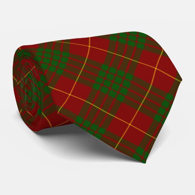 Cameron tartan red green plaid tie (Rolled)