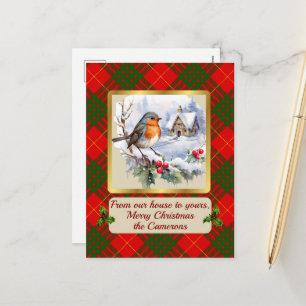 Cameron Tartan w/Robin Personalized   Holiday Postcard