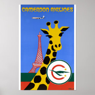 Cameroon Airlines Vintage Travel Poster Restored