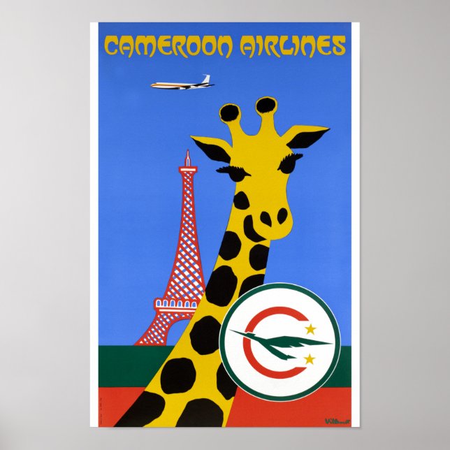 Cameroon Airlines Vintage Travel Poster Restored (Front)