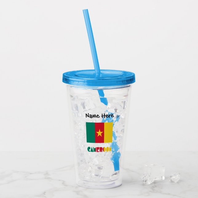 Cameroon and Cameroonian Flag Personalised Acrylic Tumbler (Front Ice)