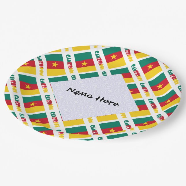 Cameroon Cameroonian Flag Tiled Personalised  Paper Plate (Angled)